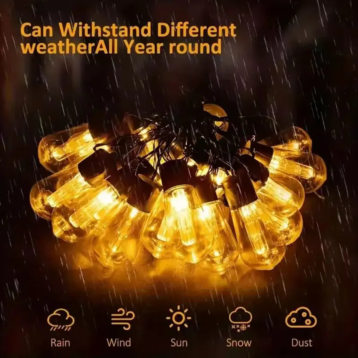 Edison-Style Solar String Lights - Shatterproof Bulbs, 8 Modes