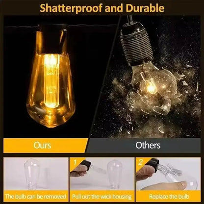 Edison-Style Solar String Lights - Shatterproof Bulbs, 8 Modes