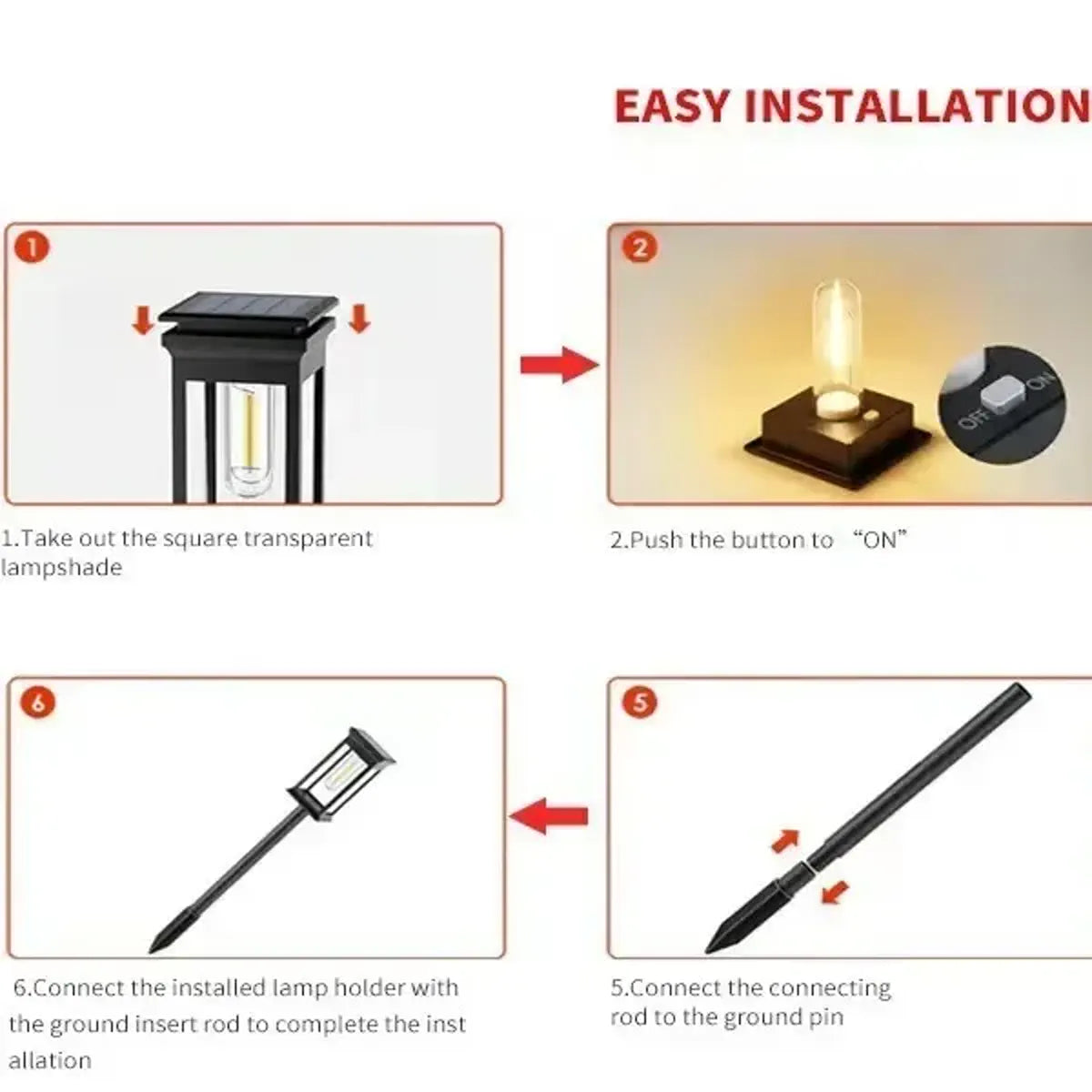 Steps for assembling the solar pathway light and ground stake
