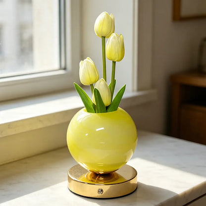 Glowing Tulip Bouquet Table Lamp - 3-Color Dimming, USB Rechargeable