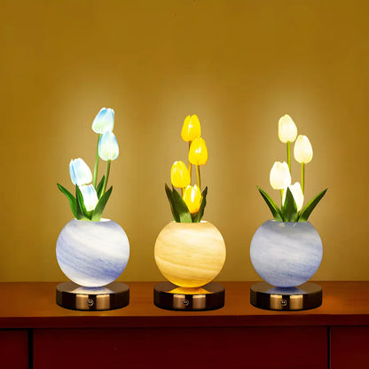 Glowing Tulip Bouquet Table Lamp - 3-Color Dimming, USB Rechargeable