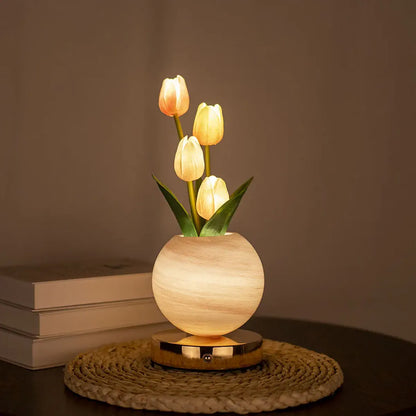Glowing Tulip Bouquet Table Lamp - 3-Color Dimming, USB Rechargeable