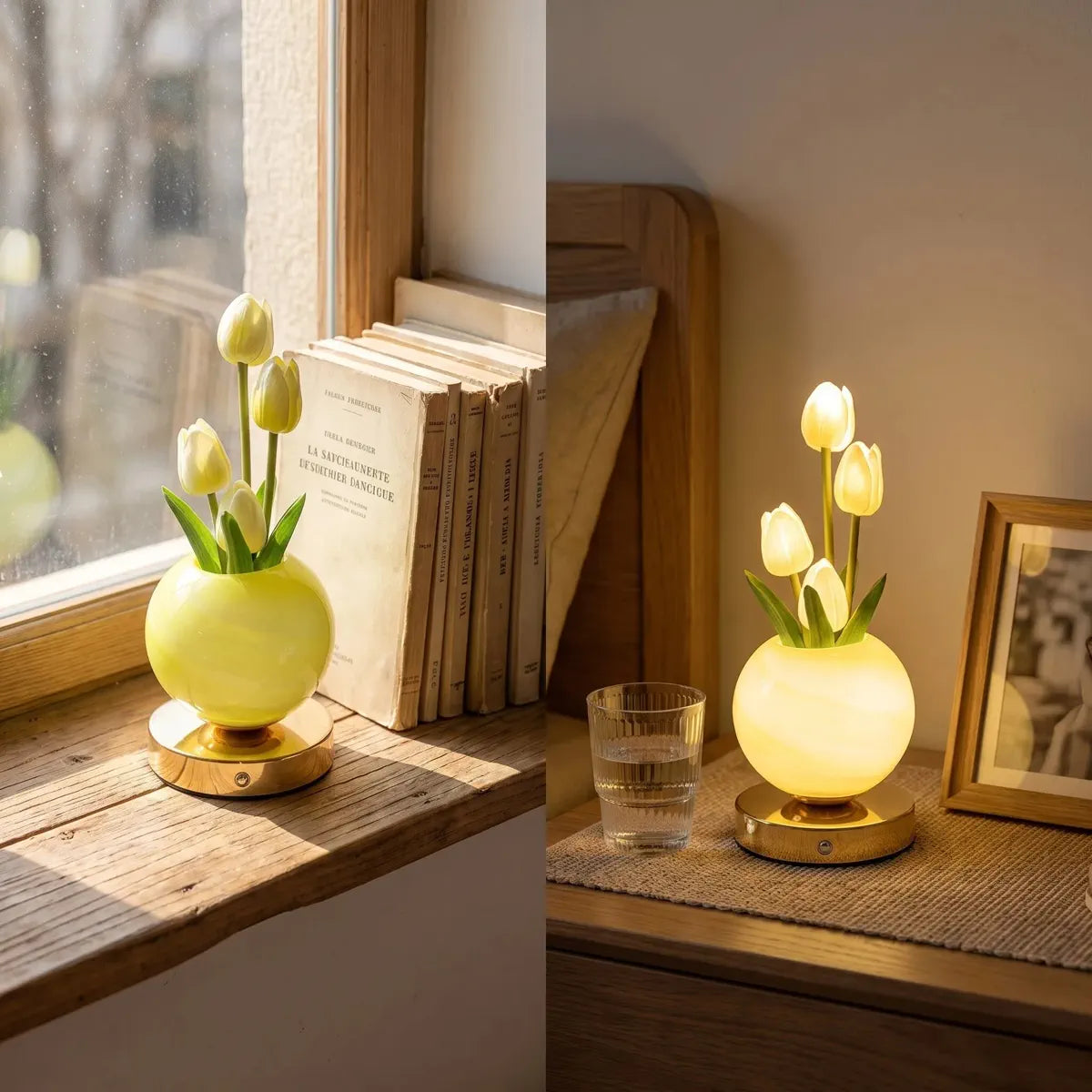 Glowing Tulip Bouquet Table Lamp - 3-Color Dimming, USB Rechargeable