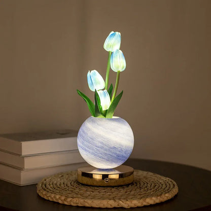 Glowing Tulip Bouquet Table Lamp - 3-Color Dimming, USB Rechargeable