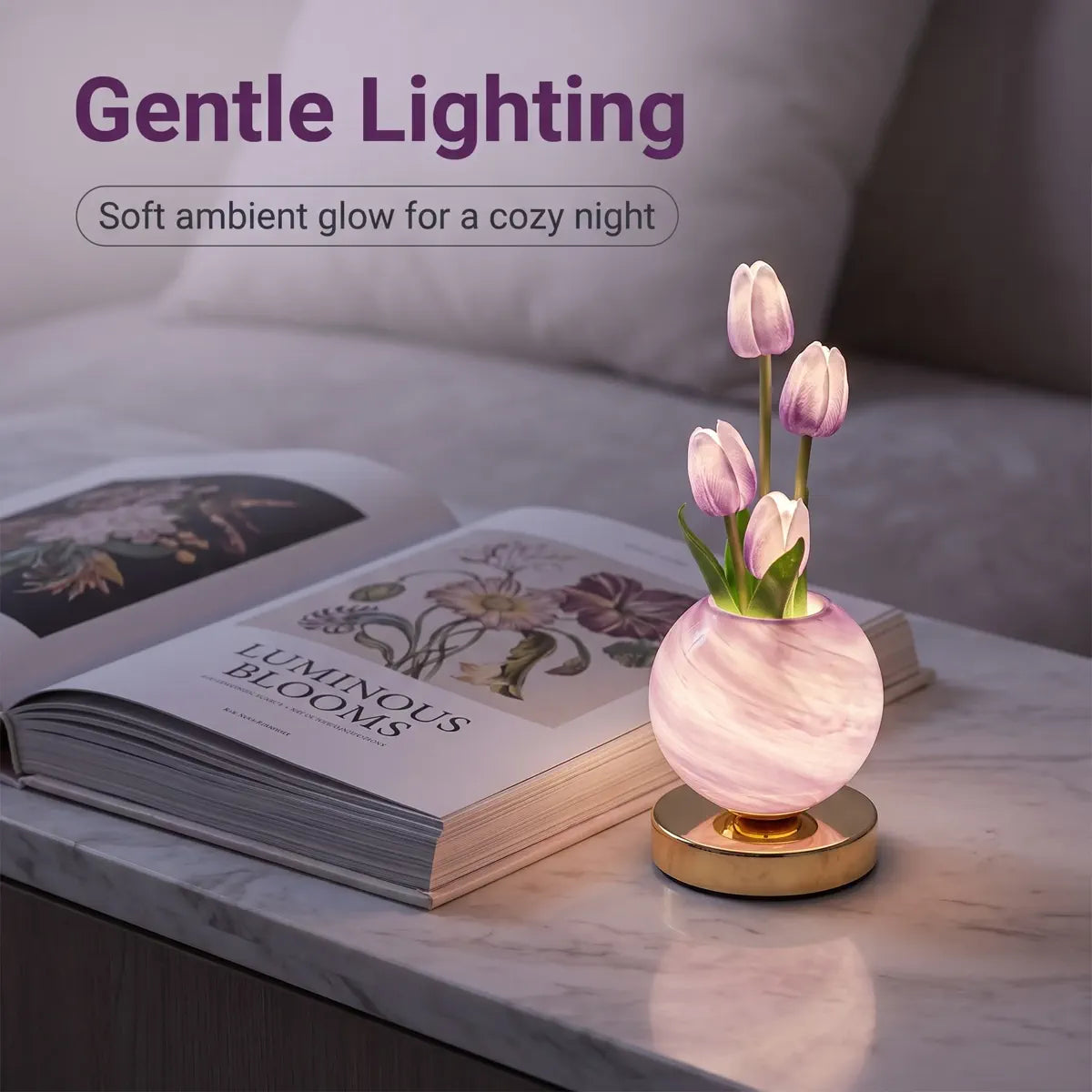 Glowing Tulip Bouquet Table Lamp - 3-Color Dimming, USB Rechargeable