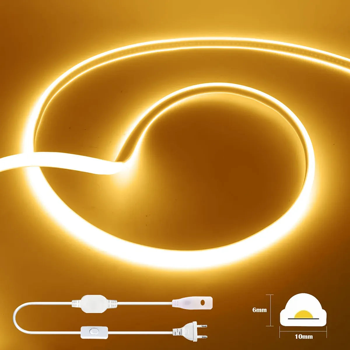 Warm COB neon strip with connector and 10 × 6mm profile