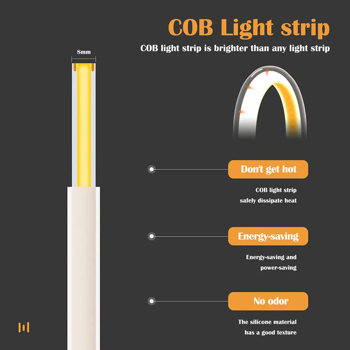 COB neon strip cross-section and silicone tube construction