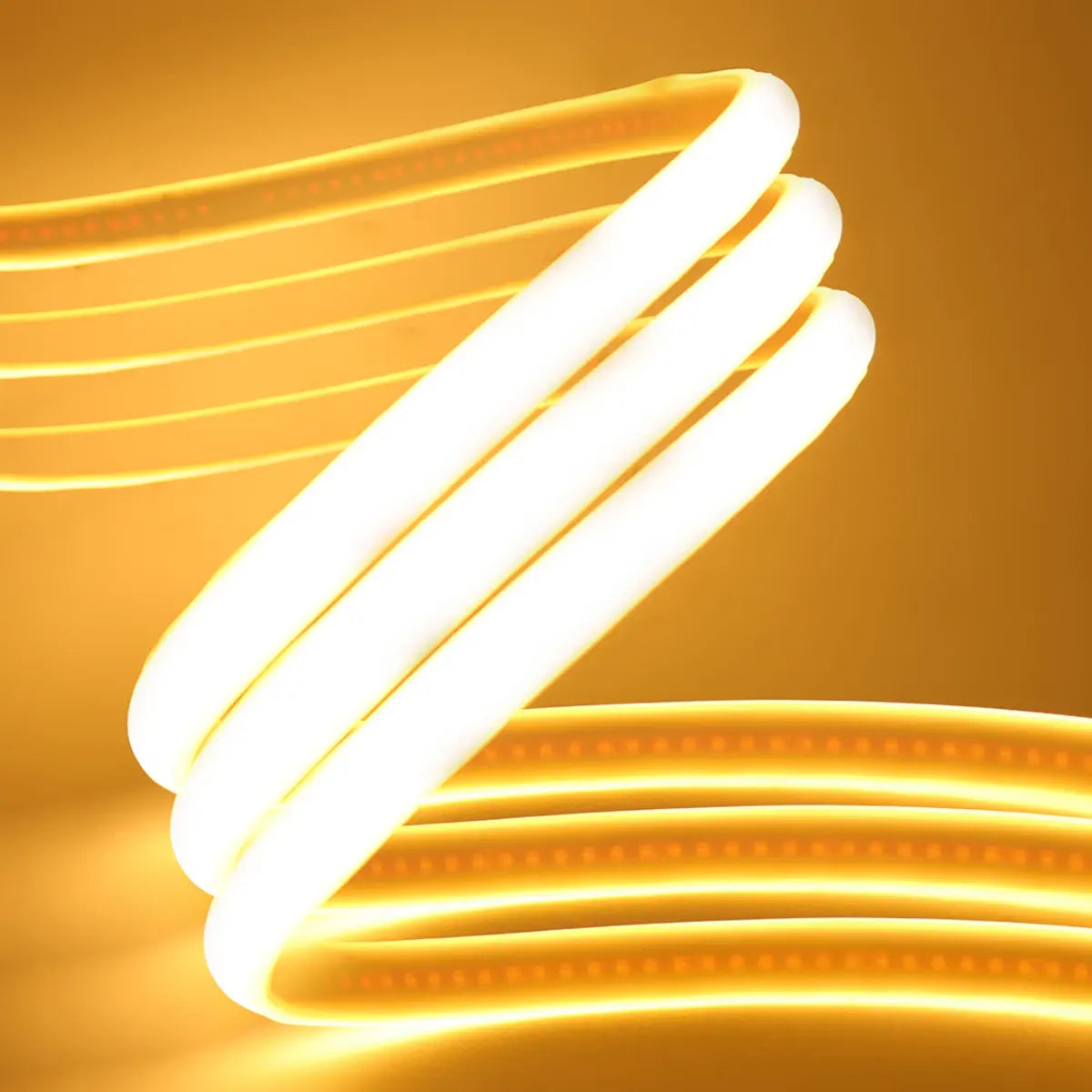 Warm COB neon strip wound into a compact coil