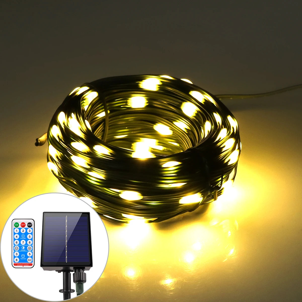 High-Power Solar Outdoor String Lights Leather Christmas Fairy Lights Waterproof - Lumaz