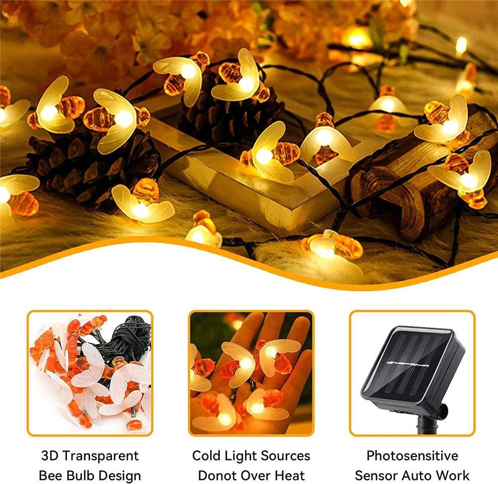 LED Cute Bee Outdoor Solar String Light With 20LEDs For Garden Decoration - Lumaz