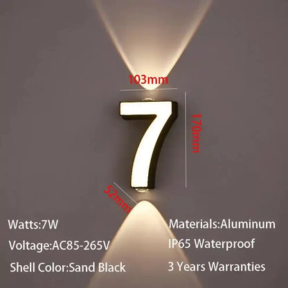 LED Digit Number Outdoor Wall Lights Waterproof Porch Garden Wall Sconce