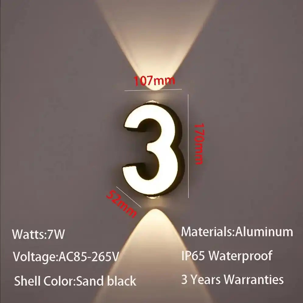 LED Digit Number Outdoor Wall Lights Waterproof Porch Garden Wall Sconce