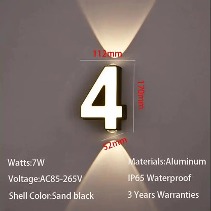 LED Digit Number Outdoor Wall Lights Waterproof Porch Garden Wall Sconce