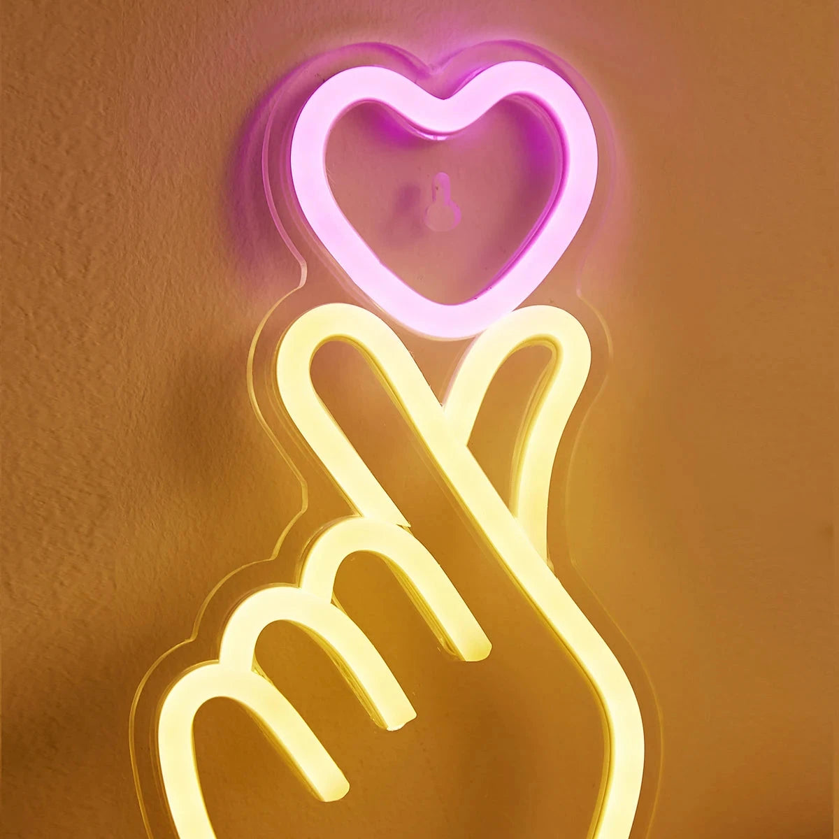 Led Fu Hand Sign Hand and Heart LED Neon Sign - USB Powered, Flexible Silicone, Decorat ...