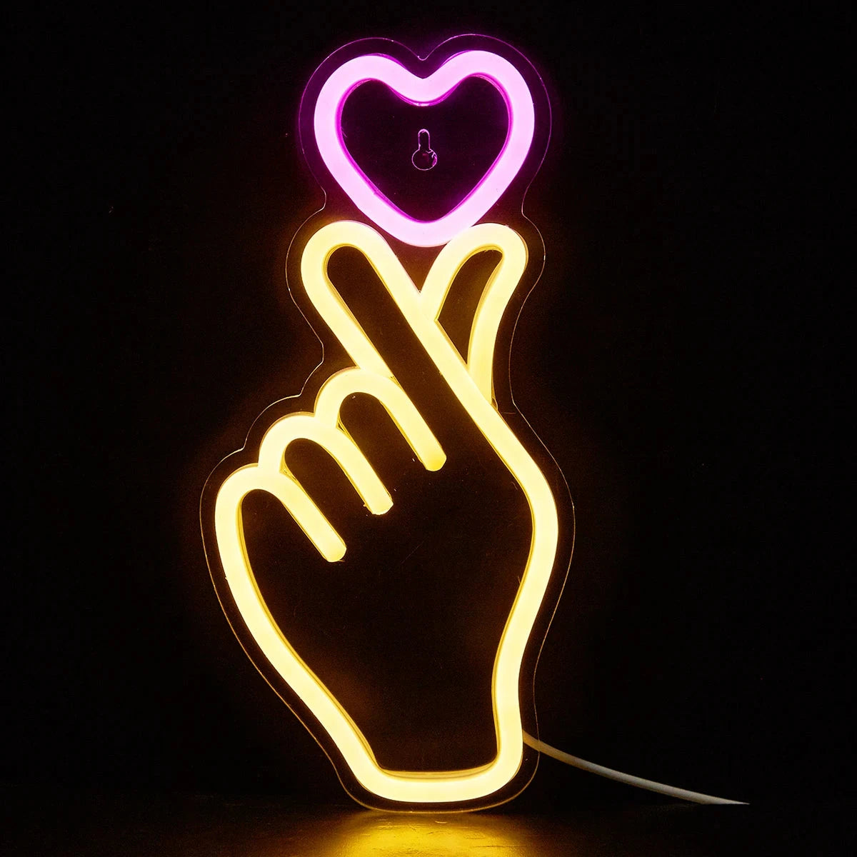 Led Hand Point Sign Hand and Heart LED Neon Sign - USB Powered, Flexible Silicone, Decorat ...