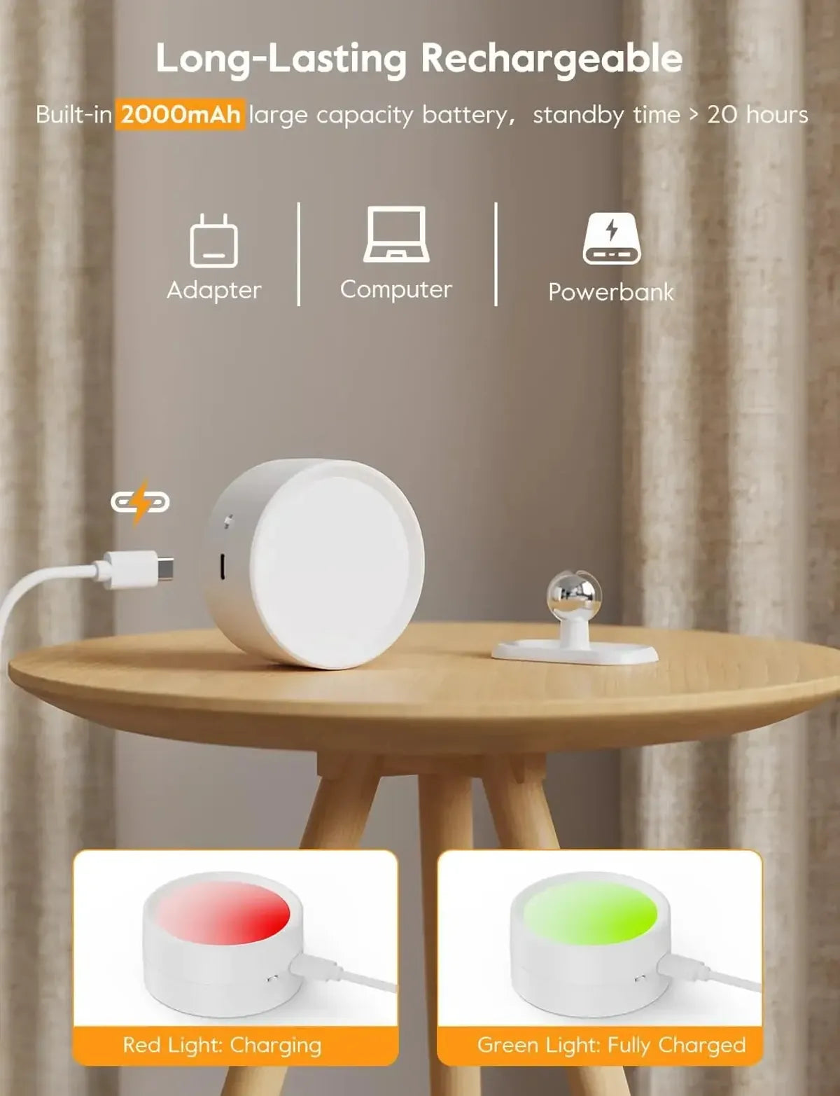 LED Magnetic Wall Sconce Rechargeable Dimmable Wall Lights with Remote 360° Rotation