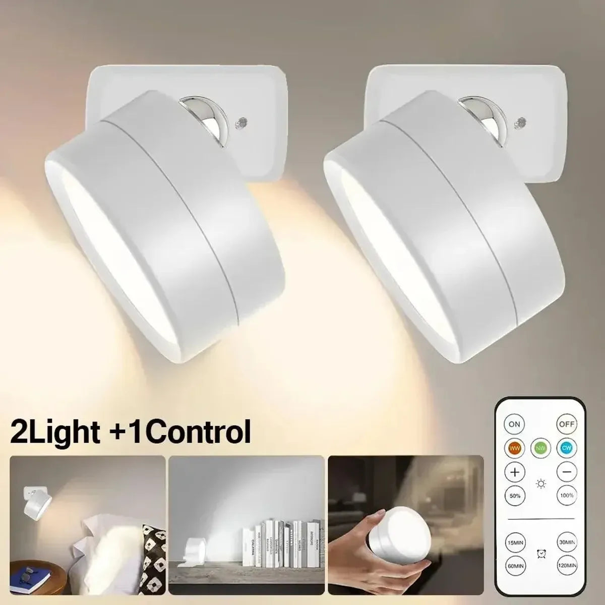 LED Magnetic Wall Sconce Rechargeable Dimmable Wall Lights with Remote 360° Rotation