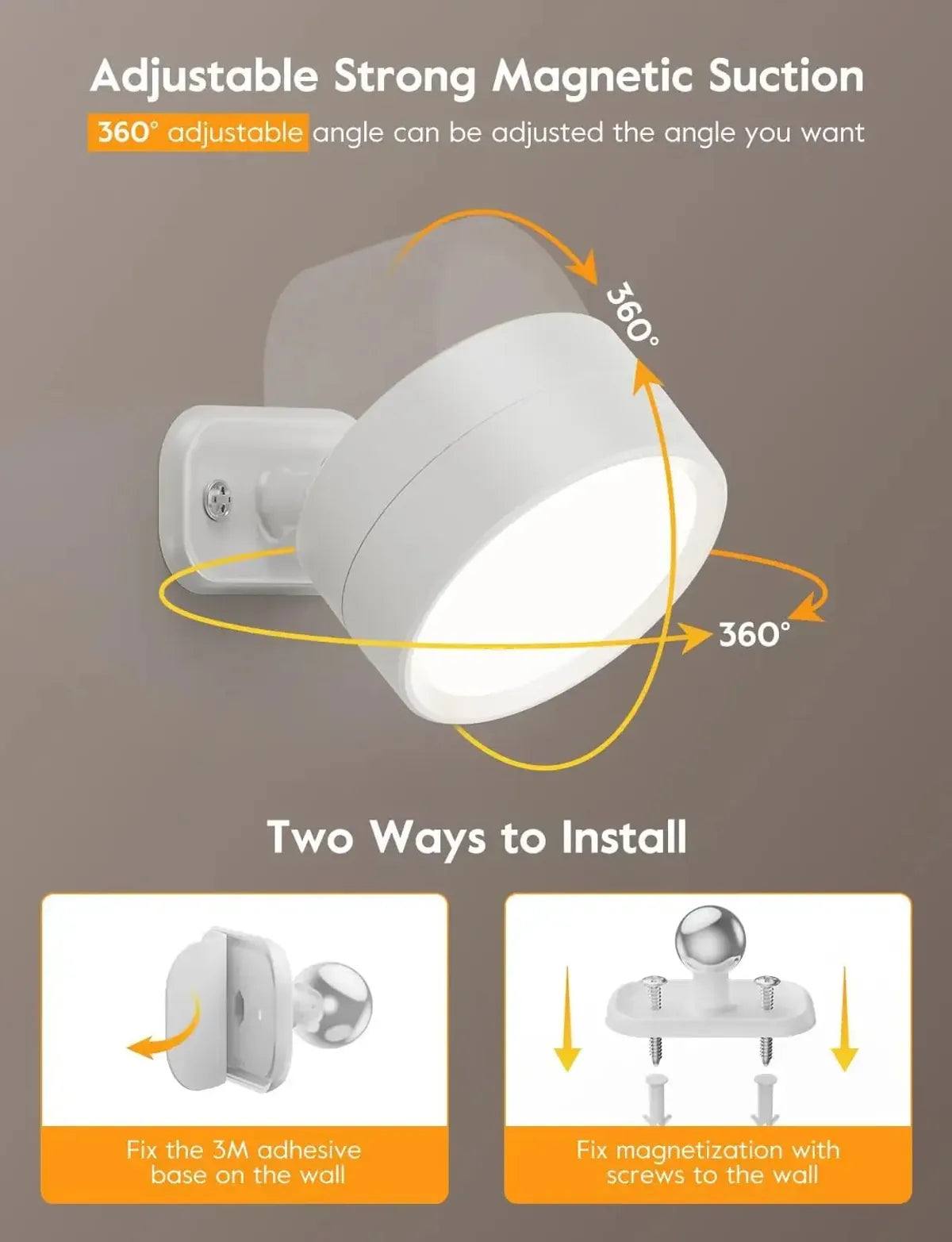 LED Magnetic Wall Sconce Rechargeable Dimmable Wall Lights with Remote 360° Rotation