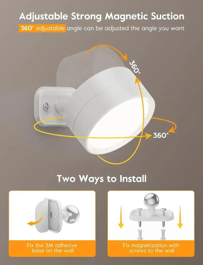 LED Magnetic Wall Sconce Rechargeable Dimmable Wall Lights with Remote 360° Rotation