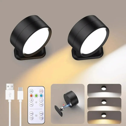 LED Magnetic Wall Sconce Rechargeable Dimmable Wall Lights with Remote 360° Rotation