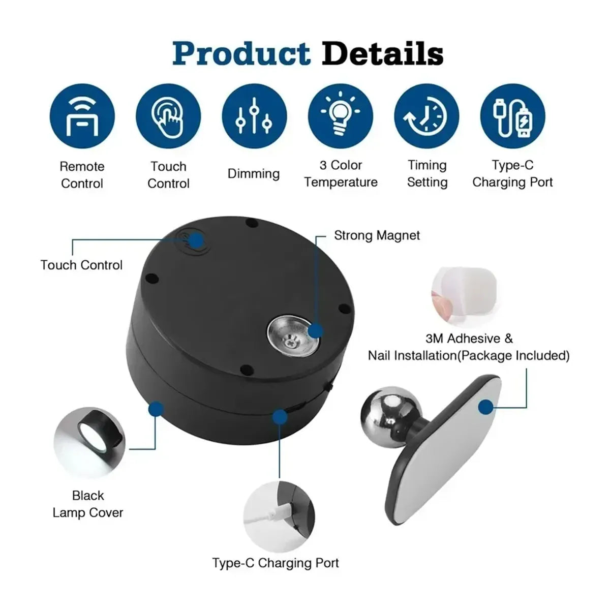 LED Magnetic Wall Sconce Rechargeable Dimmable Wall Lights with Remote 360° Rotation