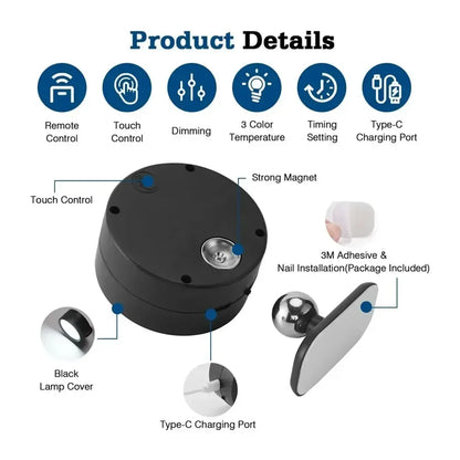 LED Magnetic Wall Sconce Rechargeable Dimmable Wall Lights with Remote 360° Rotation