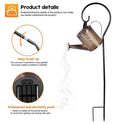 LED Outdoor Watering Can Solar Lights Hanging Waterfall Lamp With IP65 Waterproof - Lumaz