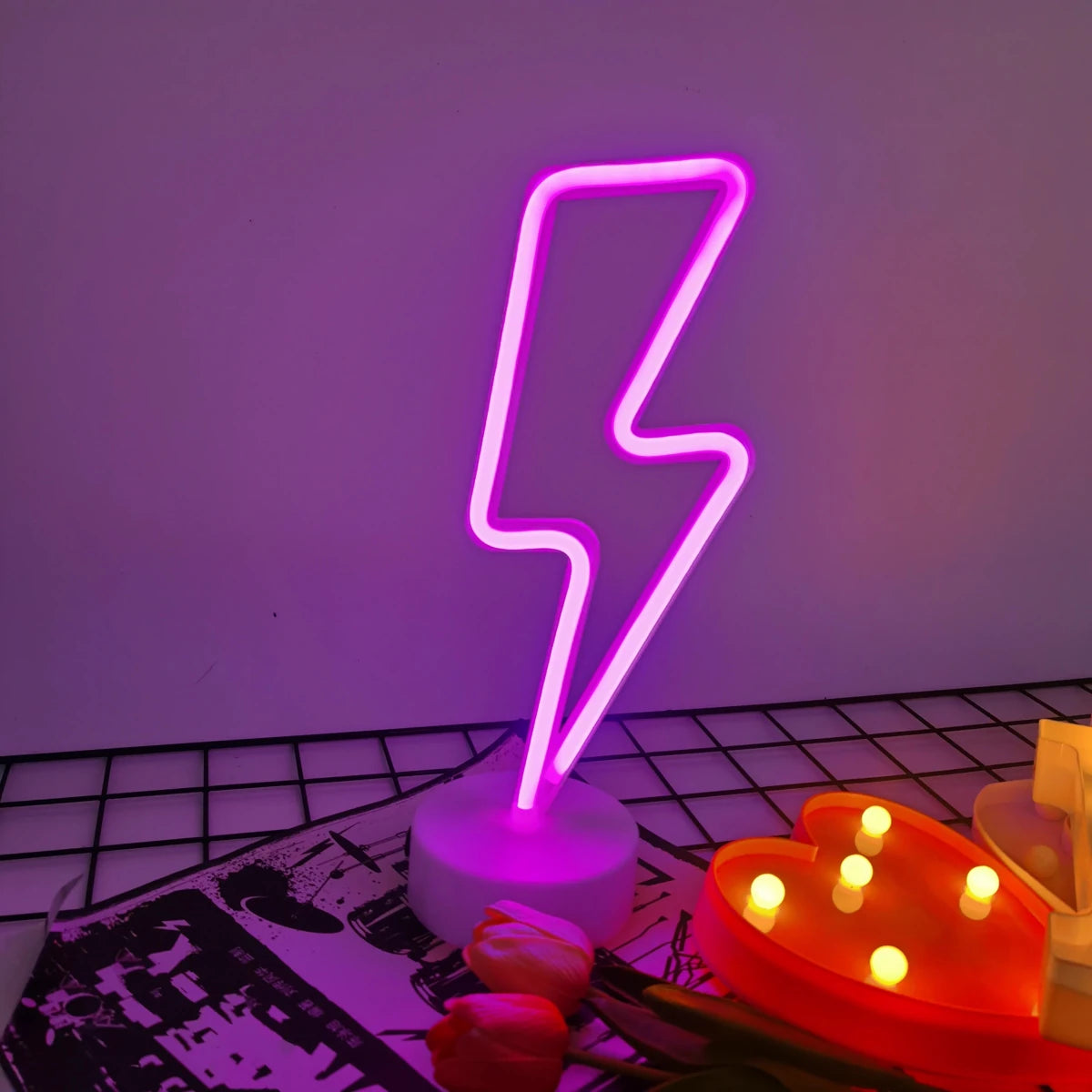 Object Lightning Led Lightning-shaped LED Neon Sign - USB & Battery Powered, Flexible LED S ...