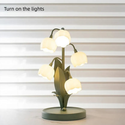 Lily of the Valley LED Table Lamp - Five Flower Shades, 3-Color, US Plug