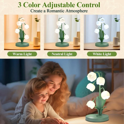 Lily of the Valley LED Table Lamp - Five Flower Shades, 3-Color, US Plug