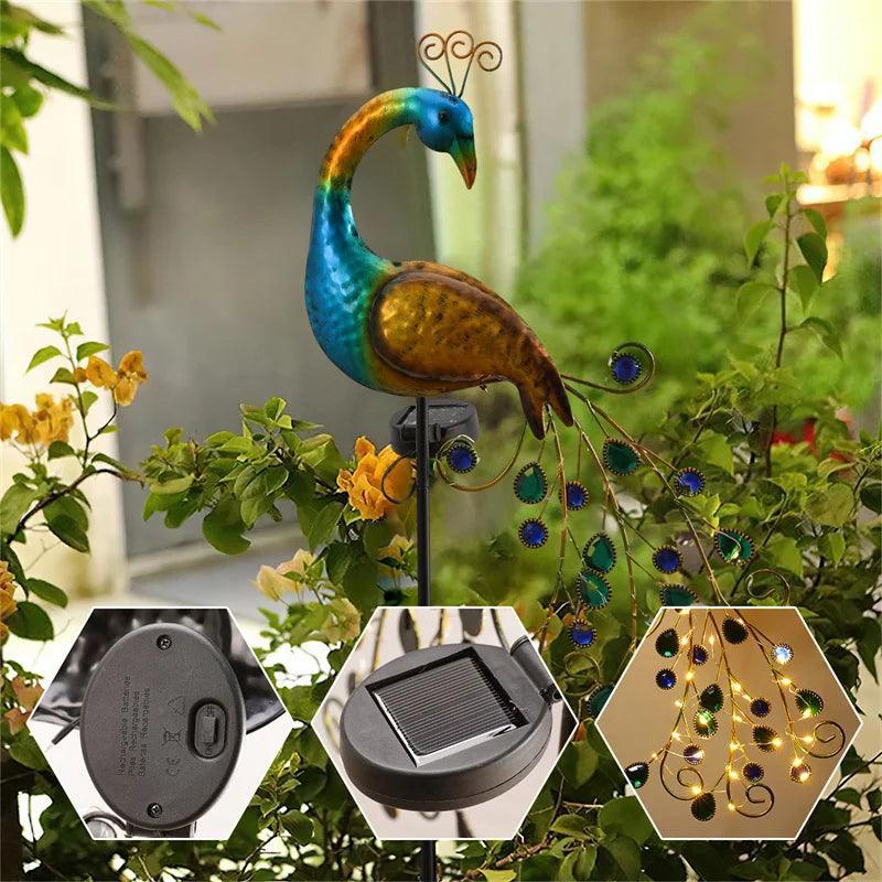 Lumaz LED Outdoor Solar Metal Peacock Lamp - Lumaz