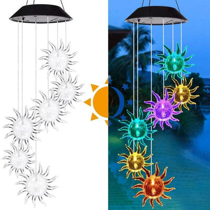 Outdoor Solar Hanging Light, LED Crystal Ball Hummingbird Wind Chime Light - Lumaz