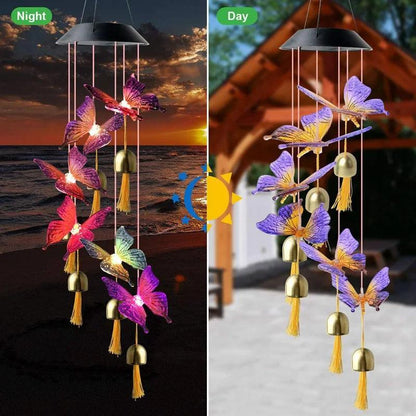 Outdoor Solar Hanging Light, LED Crystal Ball Hummingbird Wind Chime Light - Lumaz