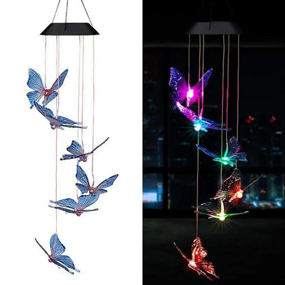 Outdoor Solar Hanging Light, LED Crystal Ball Hummingbird Wind Chime Light - Lumaz