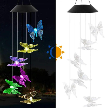 Outdoor Solar Hanging Light, LED Crystal Ball Hummingbird Wind Chime Light - Lumaz