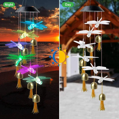 Outdoor Solar Hanging Light, LED Crystal Ball Hummingbird Wind Chime Light - Lumaz