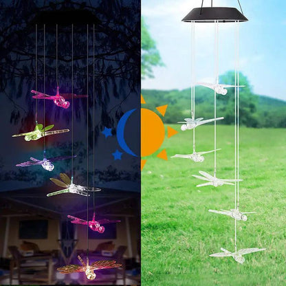 Outdoor Solar Hanging Light, LED Crystal Ball Hummingbird Wind Chime Light - Lumaz