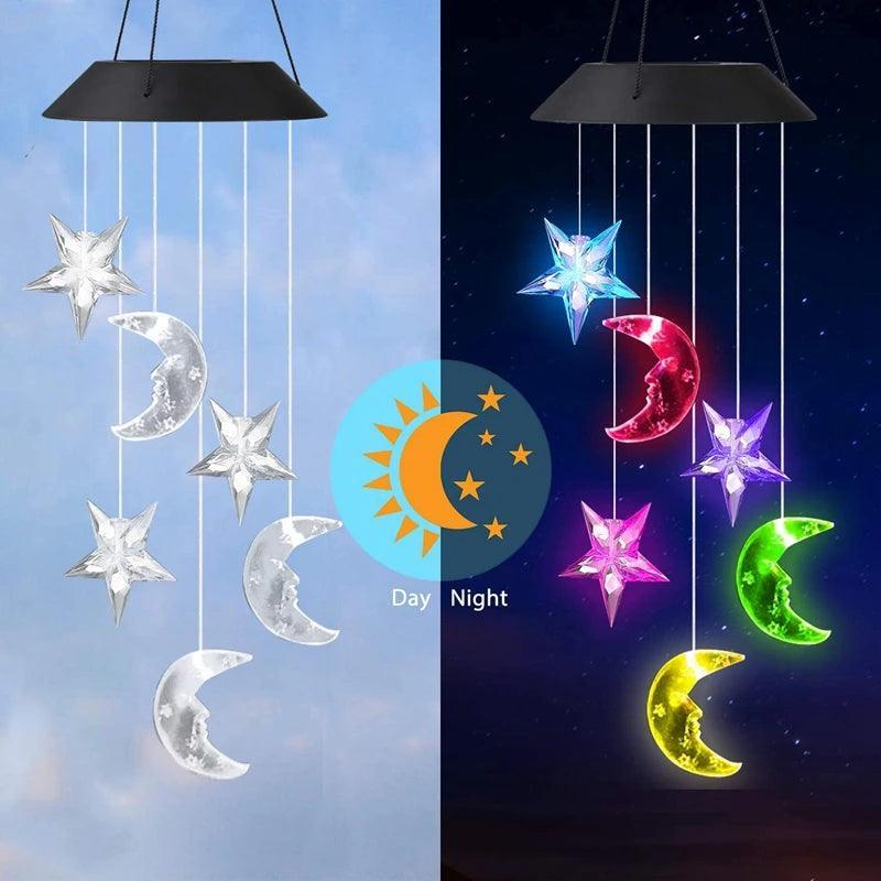 Outdoor Solar Hanging Light, LED Crystal Ball Hummingbird Wind Chime Light - Lumaz