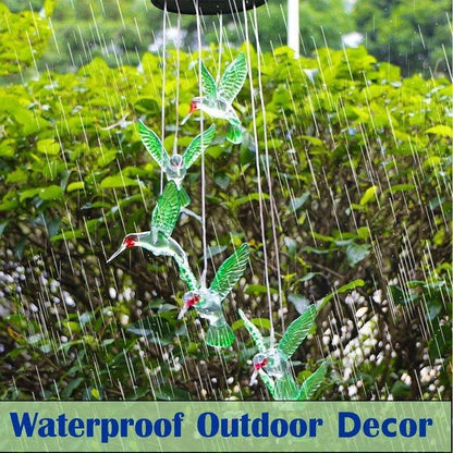 Outdoor Solar Hanging Light, LED Crystal Ball Hummingbird Wind Chime Light - Lumaz