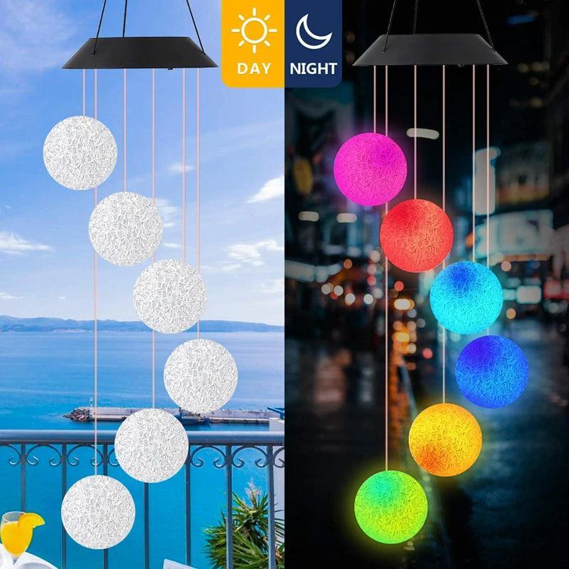 Outdoor Solar Hanging Light, LED Crystal Ball Hummingbird Wind Chime Light - Lumaz