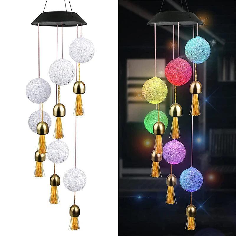 Outdoor Solar Hanging Light, LED Crystal Ball Hummingbird Wind Chime Light - Lumaz