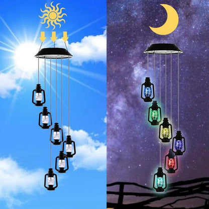 Outdoor Solar Hanging Light, LED Crystal Ball Hummingbird Wind Chime Light - Lumaz