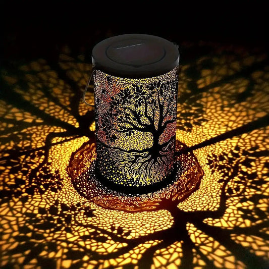 Vintage Metal LED Outdoor Solar Hanging Light, Lantern Lights With Big Tree Pattern - Lumaz