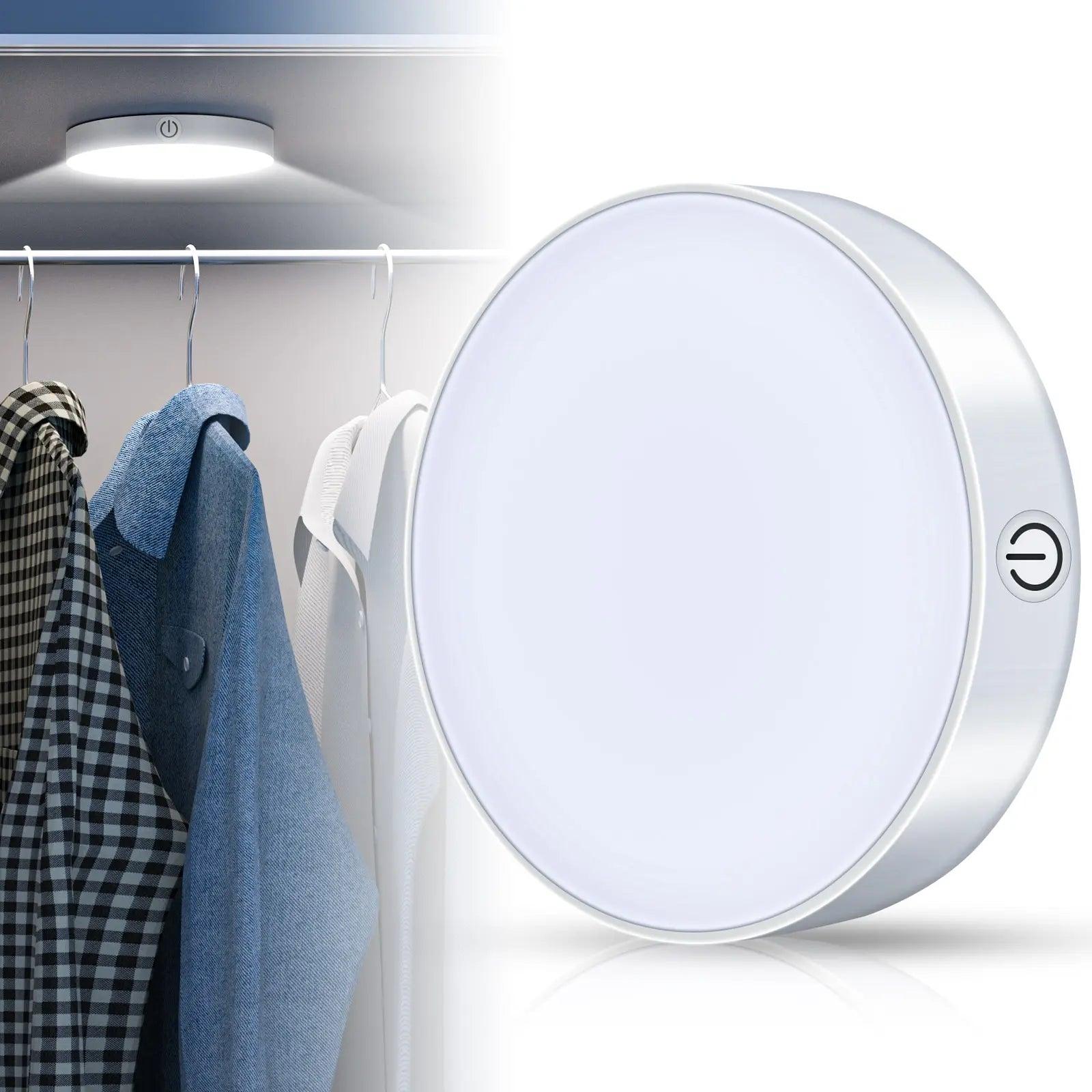 Magnetic Touch Under Cabinet LED Puck Light - Dimmable White LED, 1000mAh Battery Operated - Lumaz