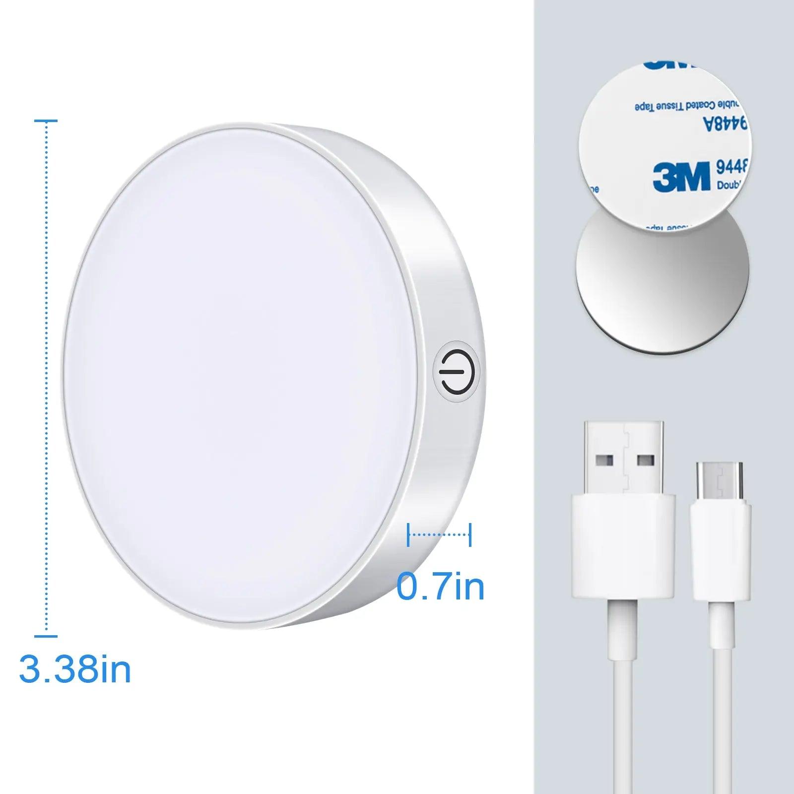 Magnetic Touch Under Cabinet LED Puck Light - Dimmable White LED, 1000mAh Battery Operated - Lumaz