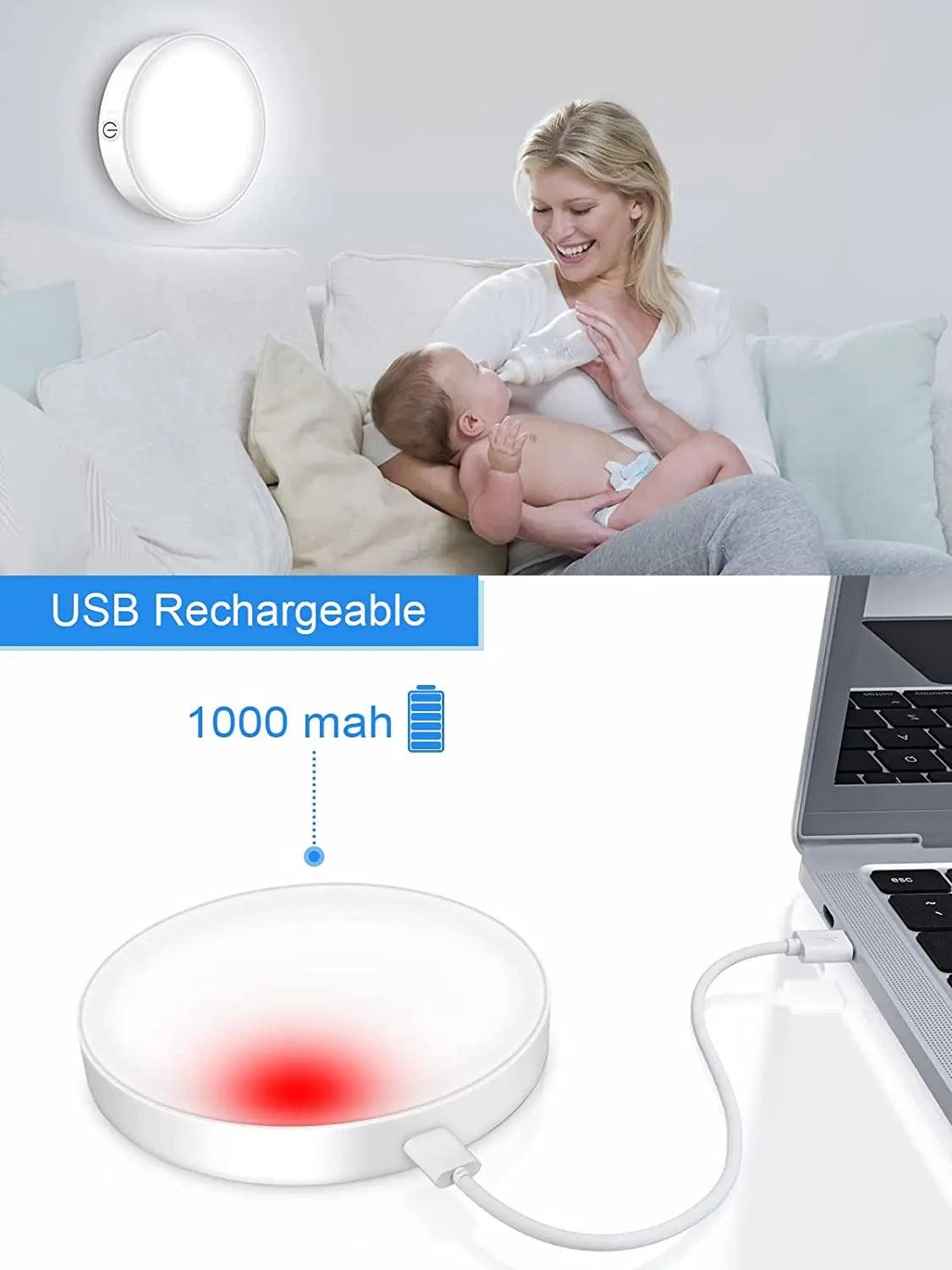 Magnetic Touch Under Cabinet LED Puck Light - Dimmable White LED, 1000mAh Battery Operated - Lumaz