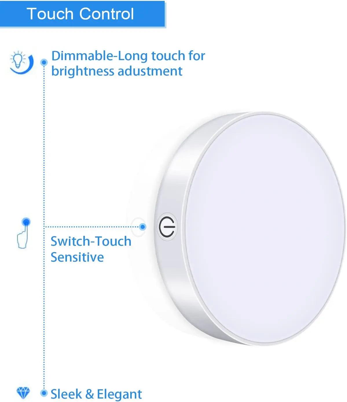 Magnetic Touch Under Cabinet LED Puck Light - Dimmable White LED, 1000mAh Battery Operated - Lumaz