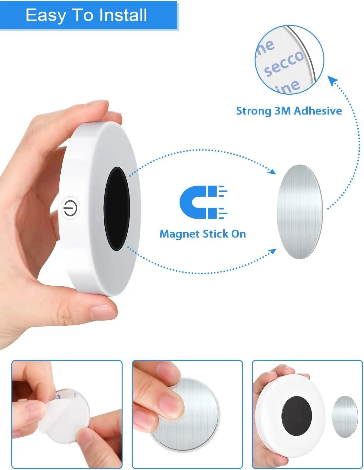 Magnetic Touch Under Cabinet LED Puck Light - Dimmable White LED, 1000mAh Battery Operated - Lumaz