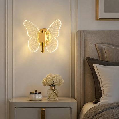 Modern Metal Acrylic Butterfly LED Wall Light - Tricolor Dimming, Decorative Sconce