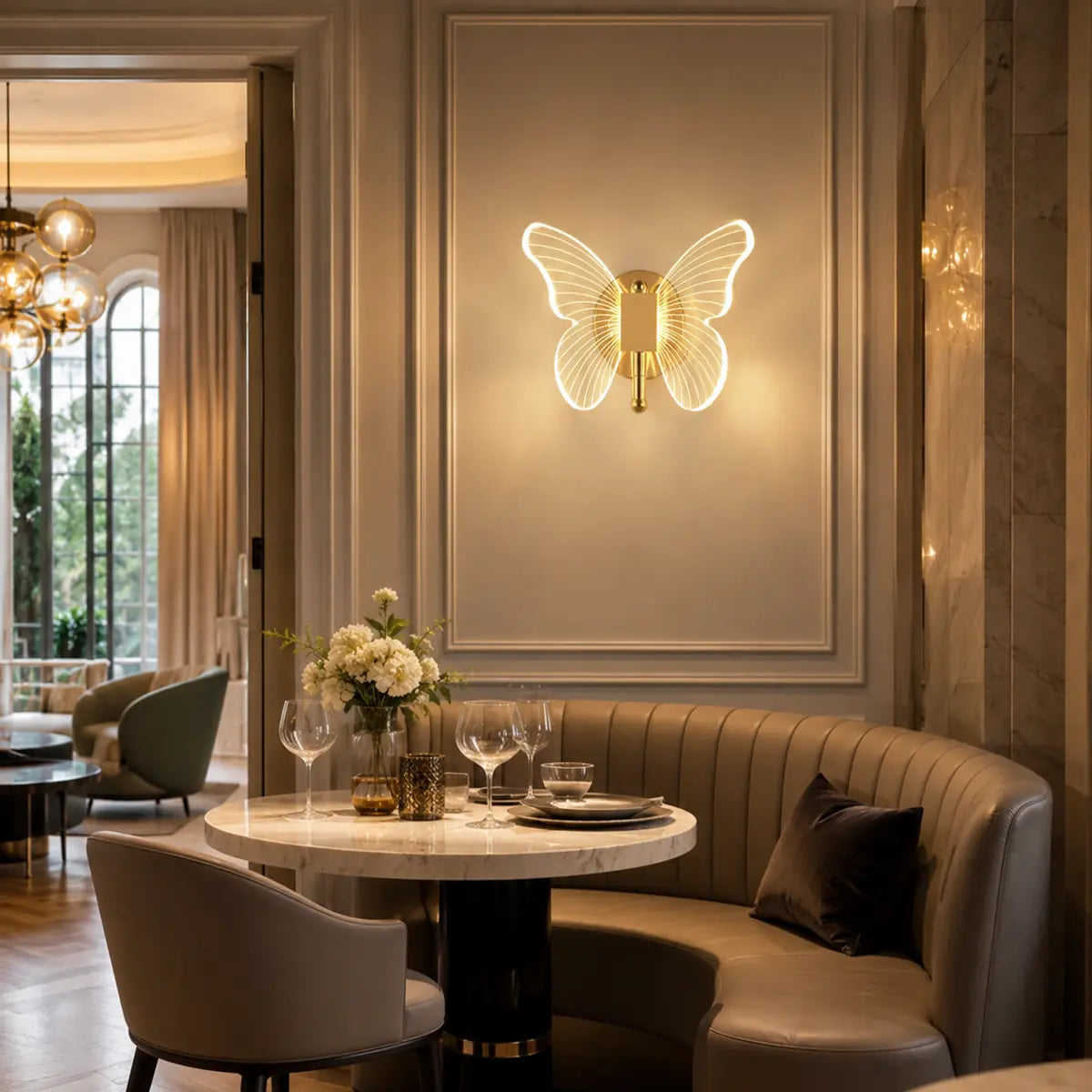 Modern Metal Acrylic Butterfly LED Wall Light - Tricolor Dimming, Decorative Sconce